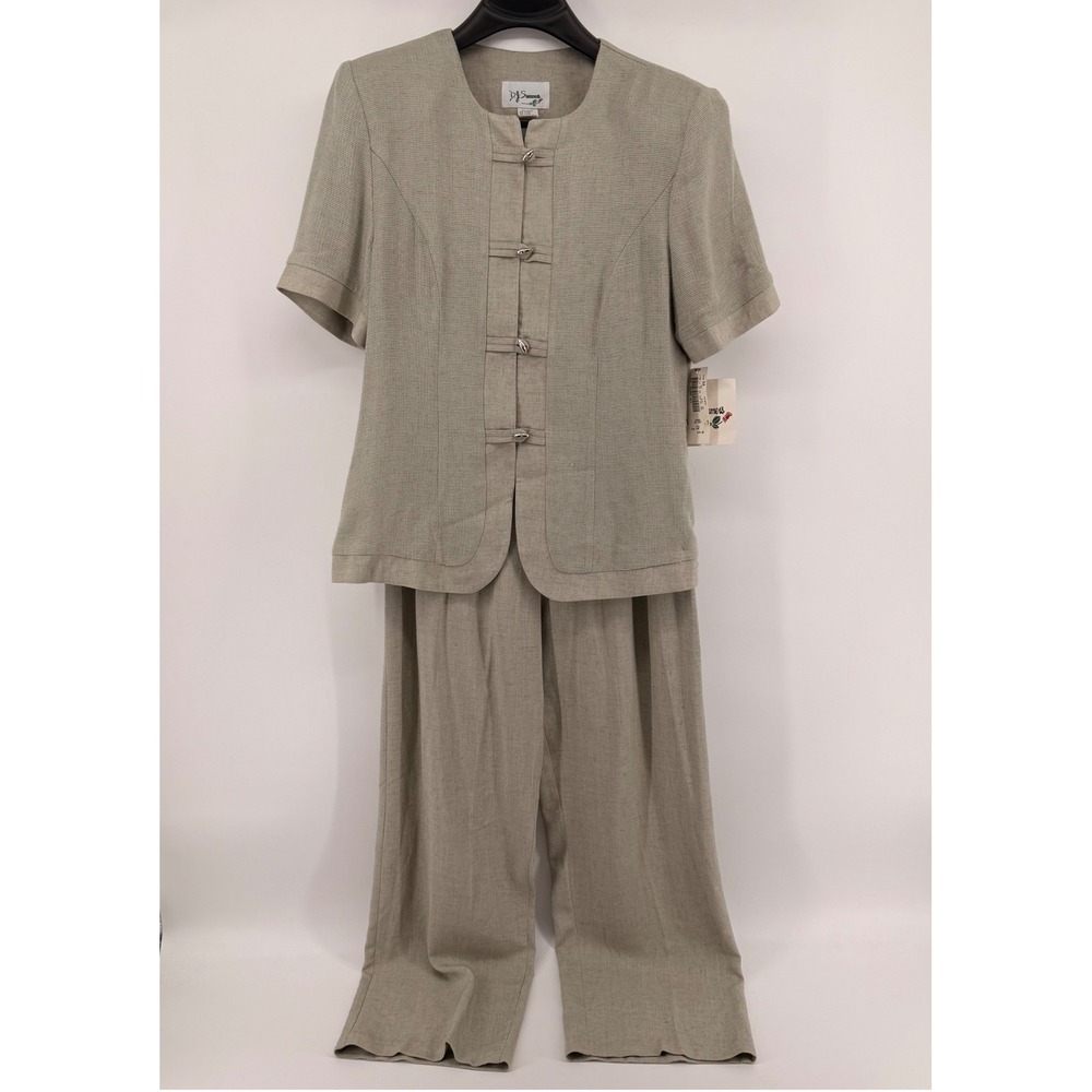 D.J. Summers Pant Set Womens 12 Sage Green Vintage 2PC Linen Blend Frog Closure